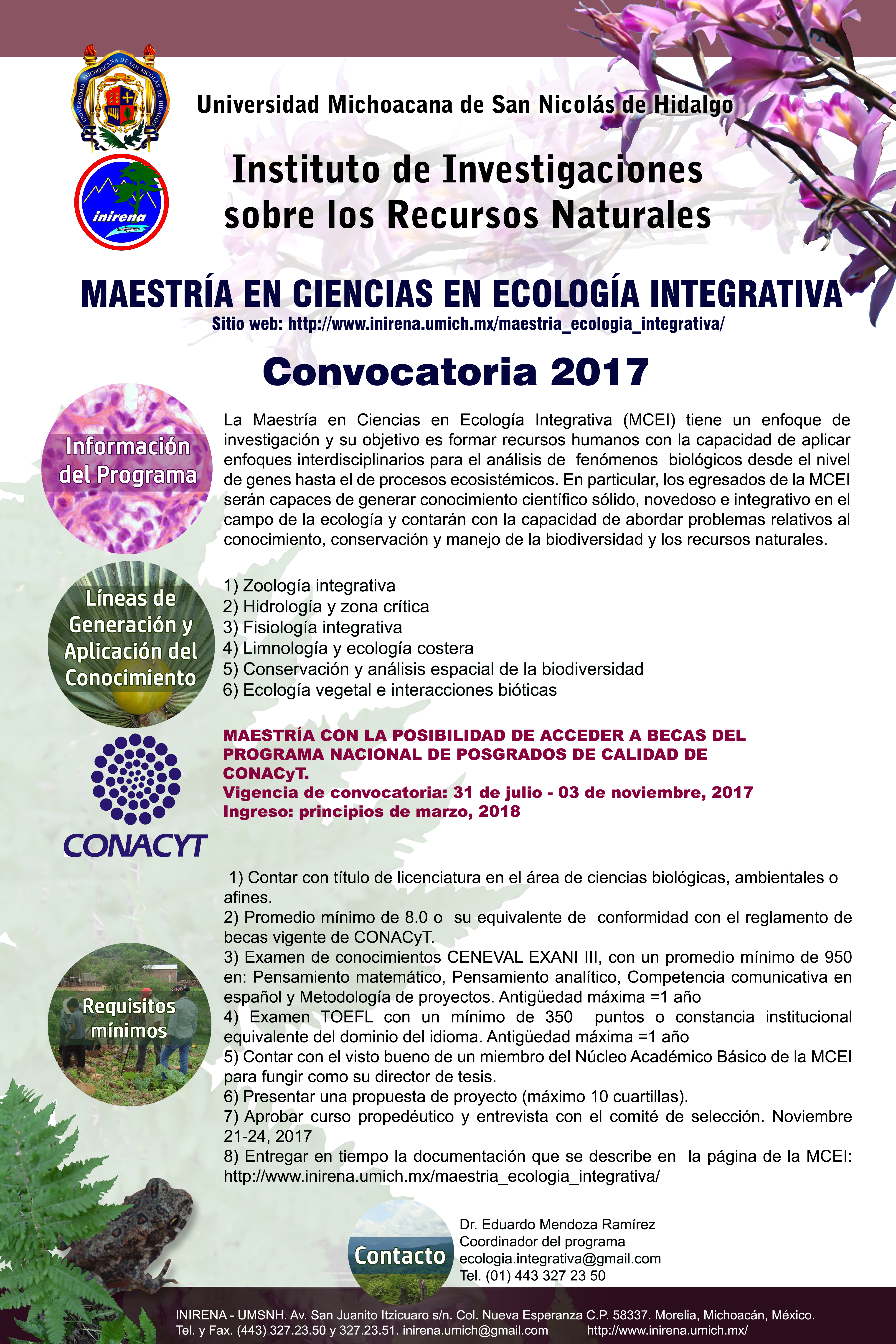Lista convocatoria para la Maestría en Ciencias en Ecología Integrativa en el INIRENA