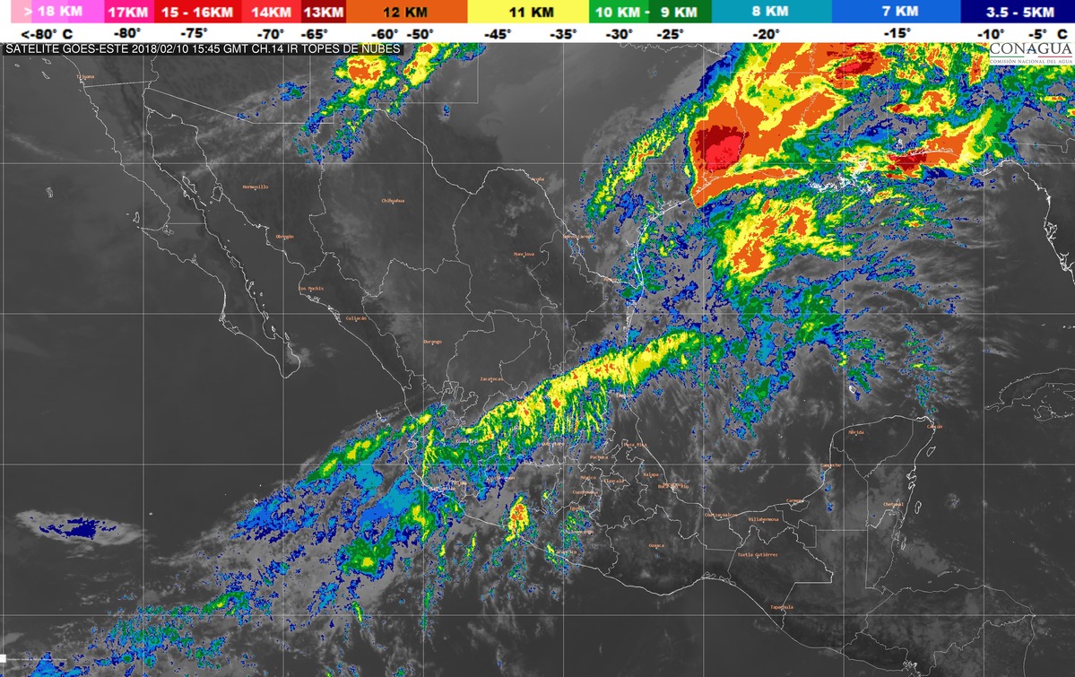 En regiones de Veracruz, Durango, Zacatecas, Jalisco y Michoacán se prevé lluvia fuerte y posible granizo