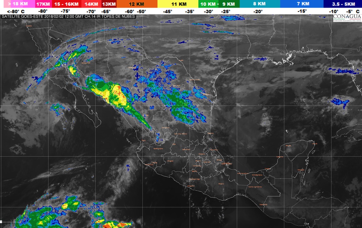 Lluvias fuertes en Oaxaca, sierra de Veracruz, norte de Puebla y Chiapas; aguanieve en sierras de Durango y Chihuahua