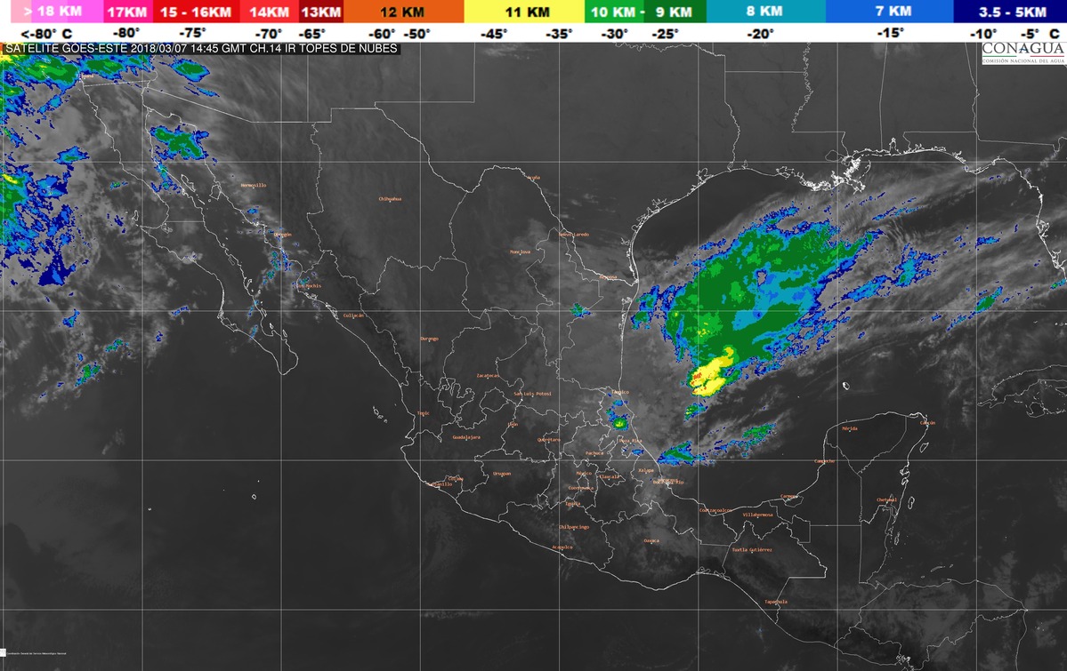Nublados con lluvias intensas, actividad eléctrica y posibles granizadas en zonas de Puebla y Veracruz