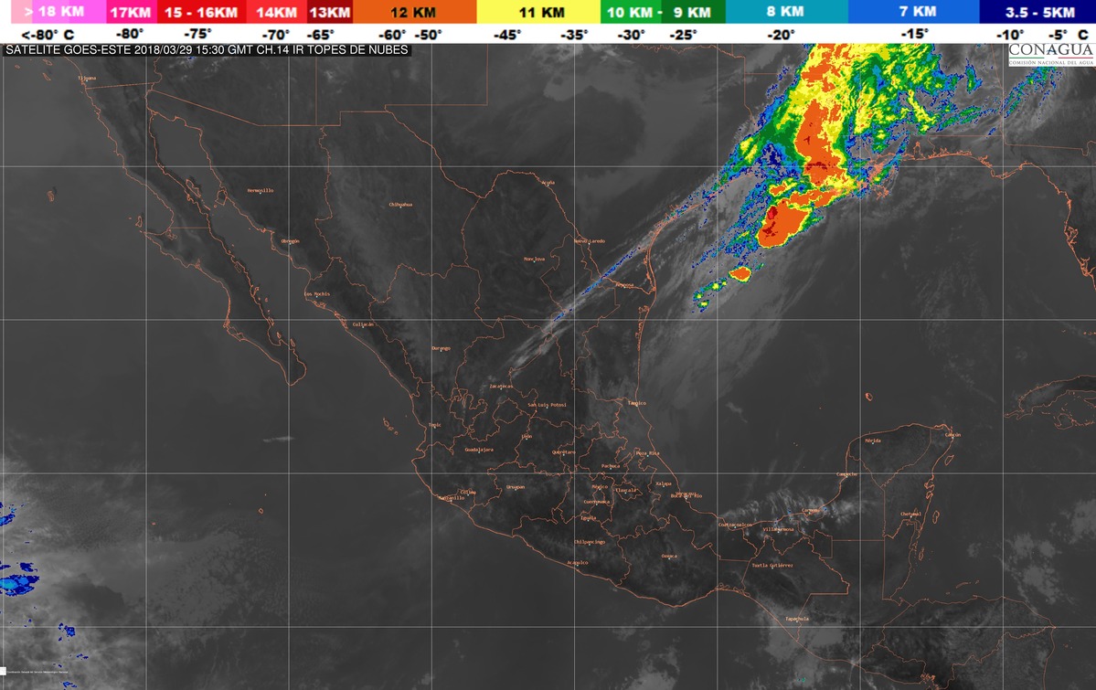 Se pronostican tormentas muy fuertes en zonas de Puebla, Veracruz, Oaxaca y Chiapas.