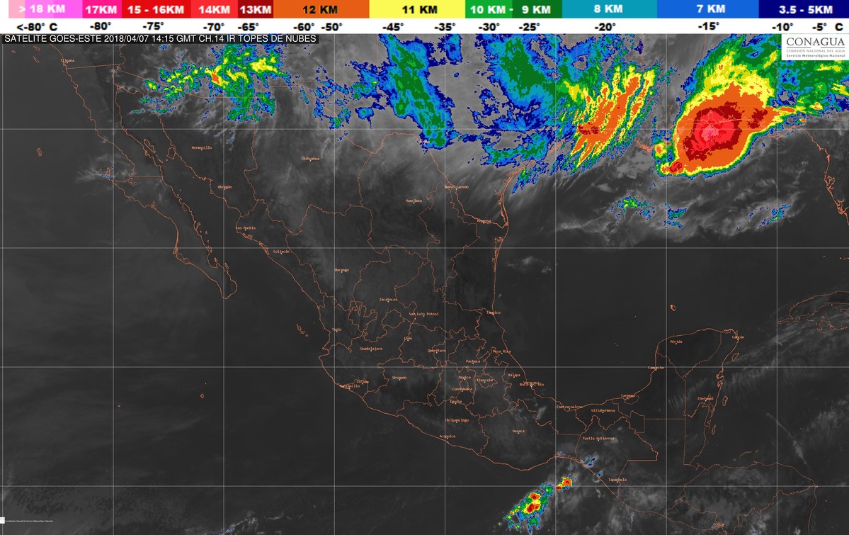 Tormentas fuertes en zonas de Oaxaca y Chiapas.