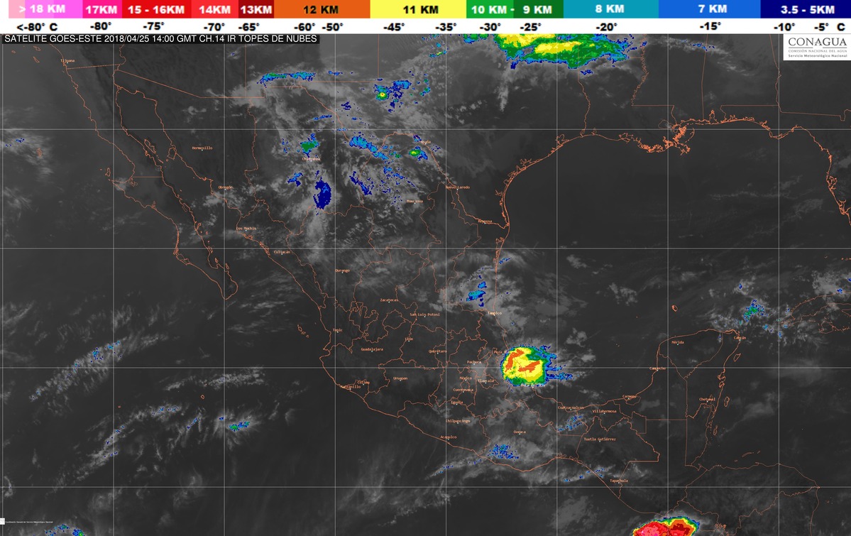 Lluvias muy fuertes para Nuevo León, Tamaulipas, San Luis Potosí, Puebla, Oaxaca y Yucatán