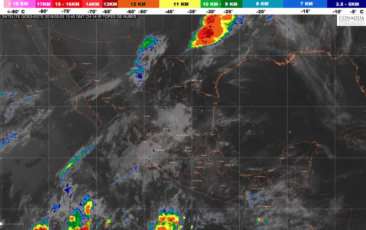 Lluvias fuertes con actividad eléctrica y granizo se prevén en el noreste, el centro y el sur de México
