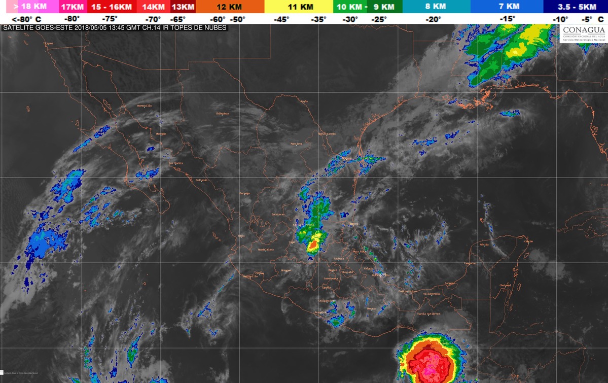 Se prevén tormentas muy fuertes en zonas de Nuevo León, San Luis Potosí, Zacatecas, Jalisco, Michoacán, Morelos, Guerrero, Oaxaca y Chiapas.