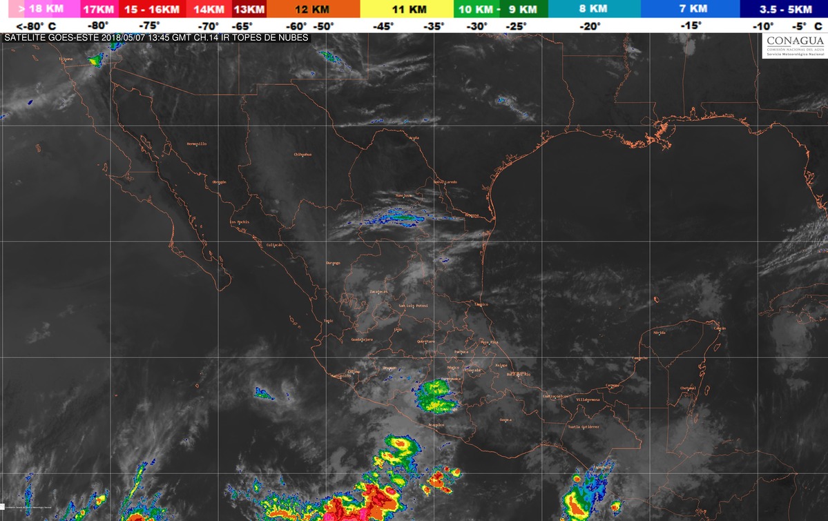 Para las próximas horas se prevén lluvias muy fuertes en regiones de Jalisco, Michoacán, Guerrero y Chiapas