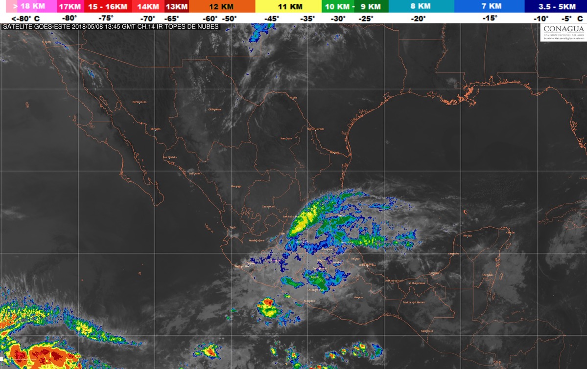 Hoy se prevén nublados con lluvias muy fuertes en regiones de Puebla, Jalisco, Michoacán, Guerrero, Oaxaca y Chiapas