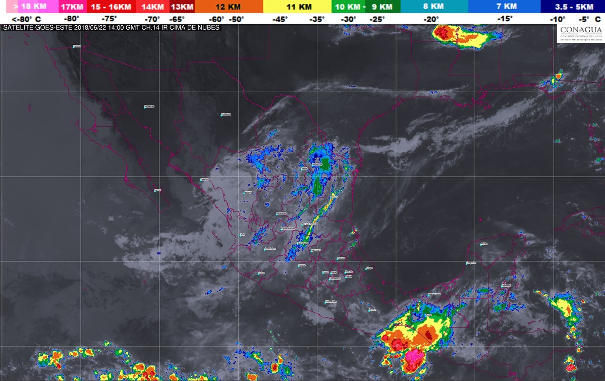 Se prevén tormentas intensas en áreas de Chiapas, así como tormentas muy fuertes en regiones de Oaxaca y Tabasco
