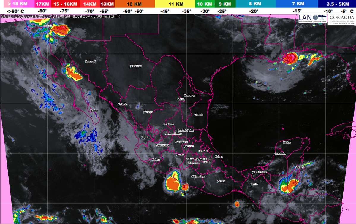 Prevén tormentas fuertes en Sonora, Jalisco, Michoacán, Guerrero, Baja California, Oaxaca, Chiapas, Guanajuato, Veracruz y Campeche