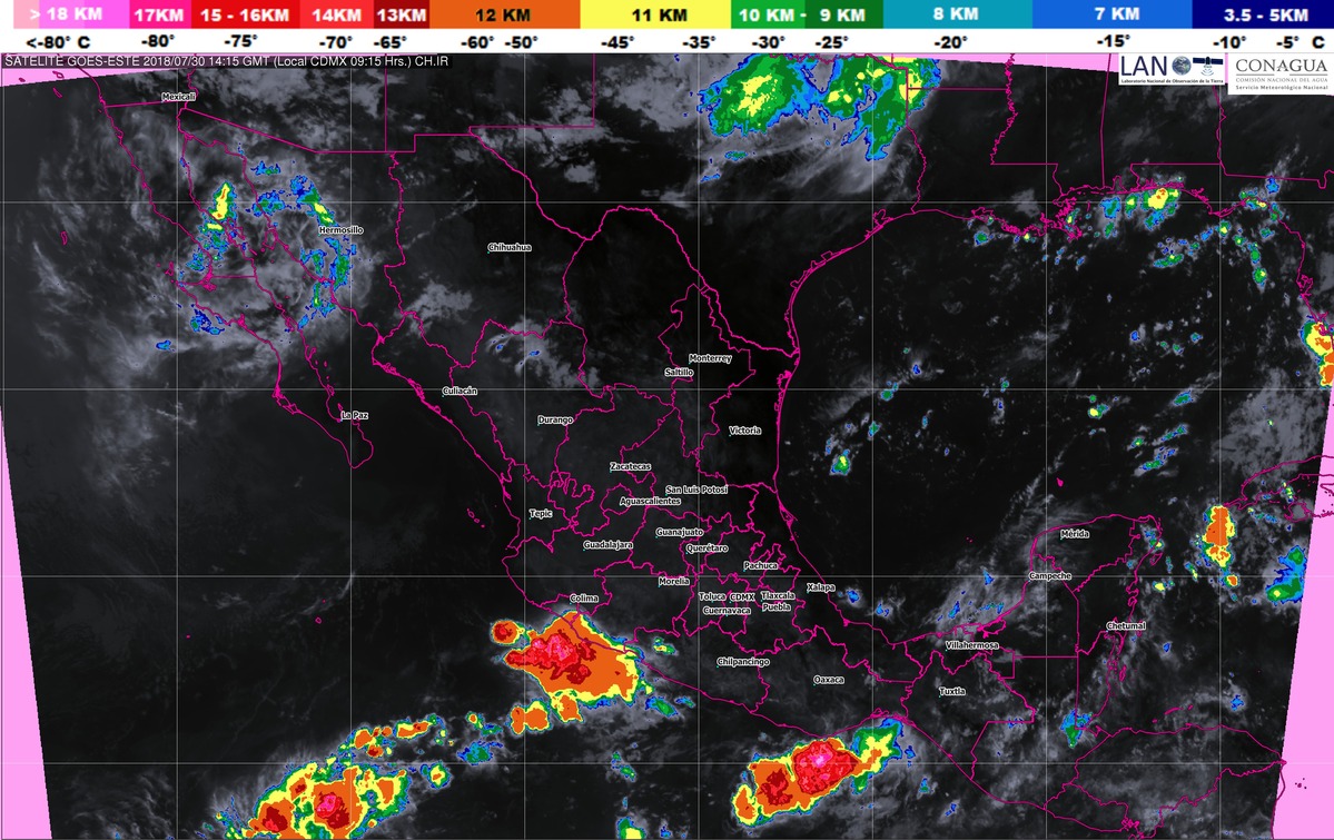 Se prevén tormentas muy fuertes en Sonora, Veracruz, Tabasco, Oaxaca, Chiapas y Campeche