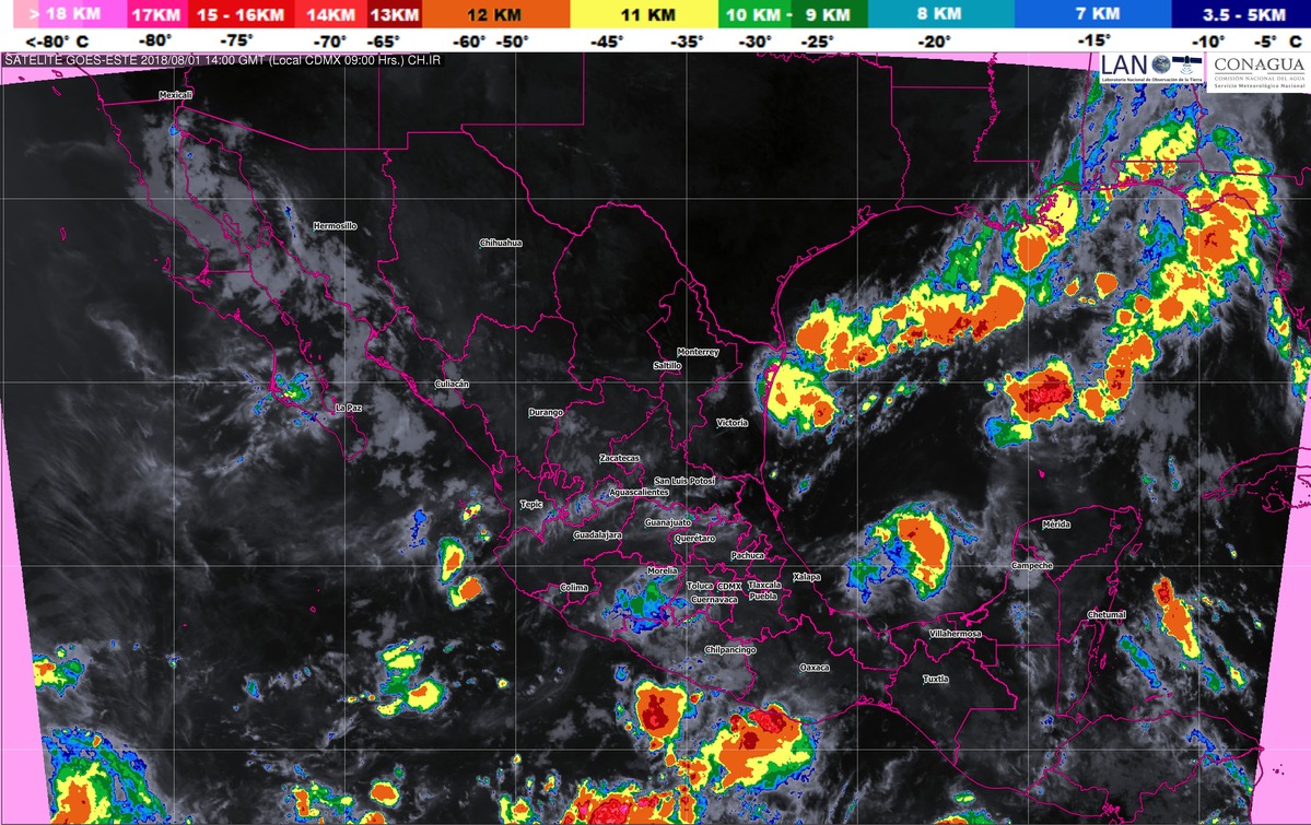 Para las próximas horas se pronostican tormentas intensas en Veracruz, Tabasco, Chiapas, Oaxaca y Guerrero