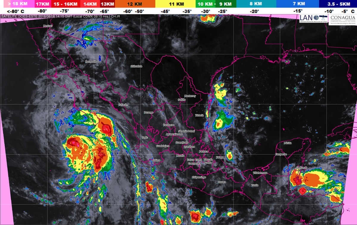 Prevén tormentas puntuales intensas en Chiapas y muy fuertes en Baja California Sur, Sonora, Chihuahua, Durango y Sinaloa
