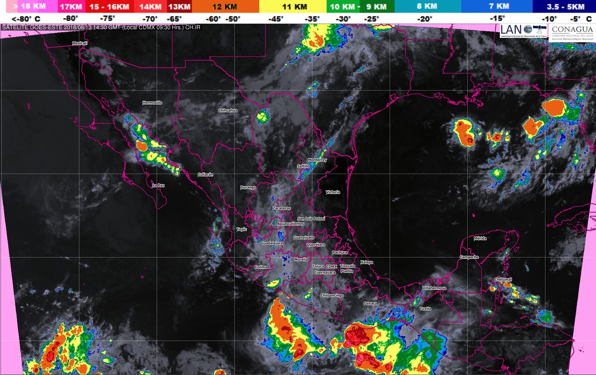 Prevén tormentas muy fuertes en doce entidades de México