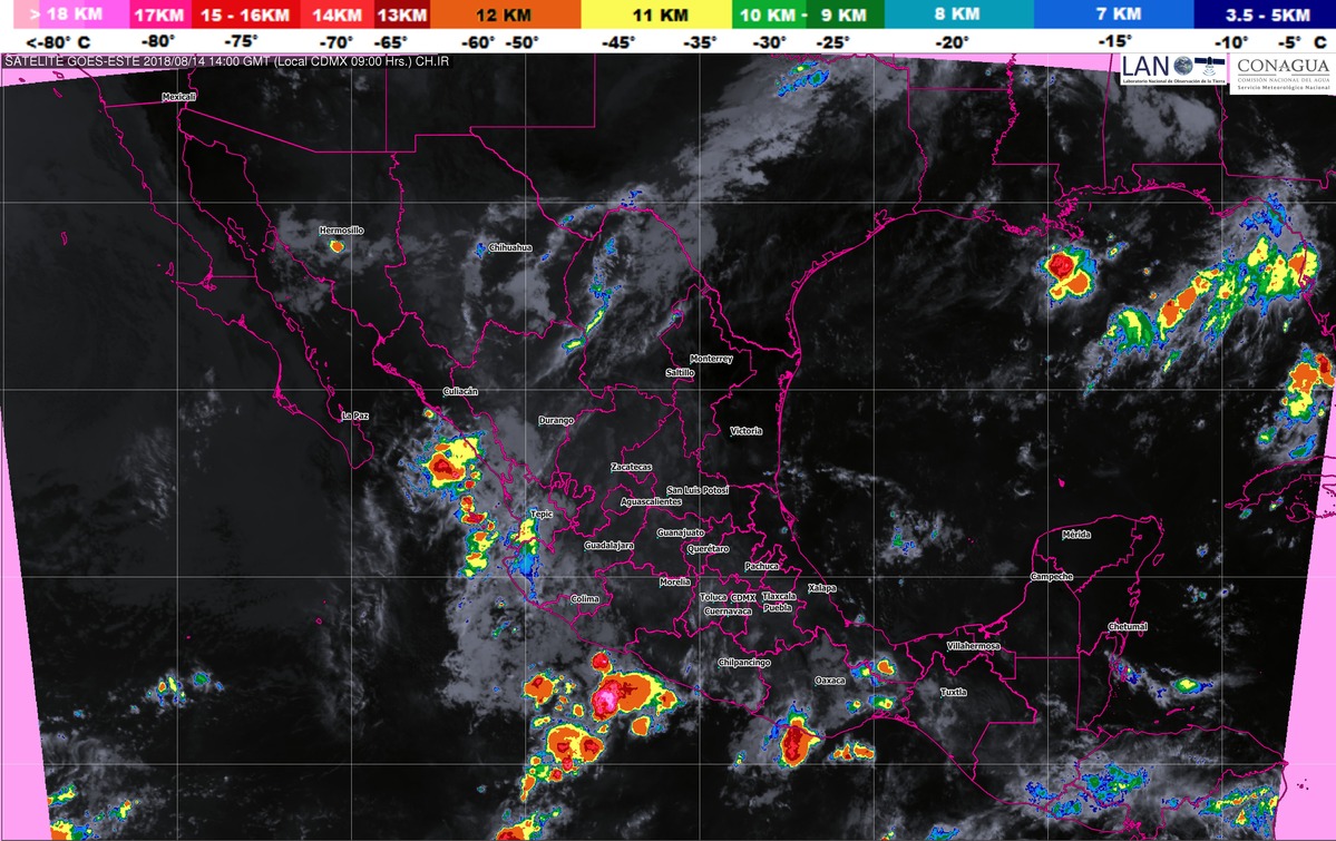 En las próximas horas se prevén tormentas muy fuertes en Durango, Sinaloa, Nayarit, Jalisco, Veracruz, Oaxaca y Chiapas