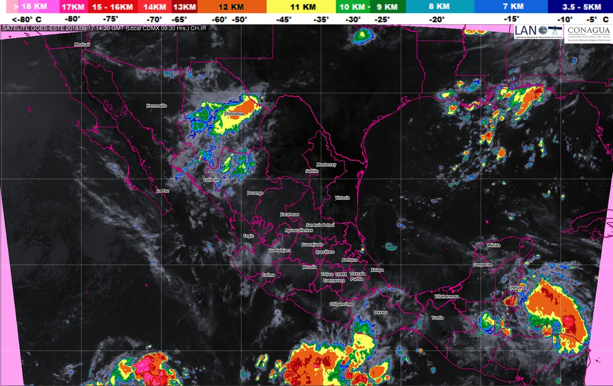 Para hoy se pronostican tormentas intensas en Chiapas, Oaxaca, Veracruz y Tabasco