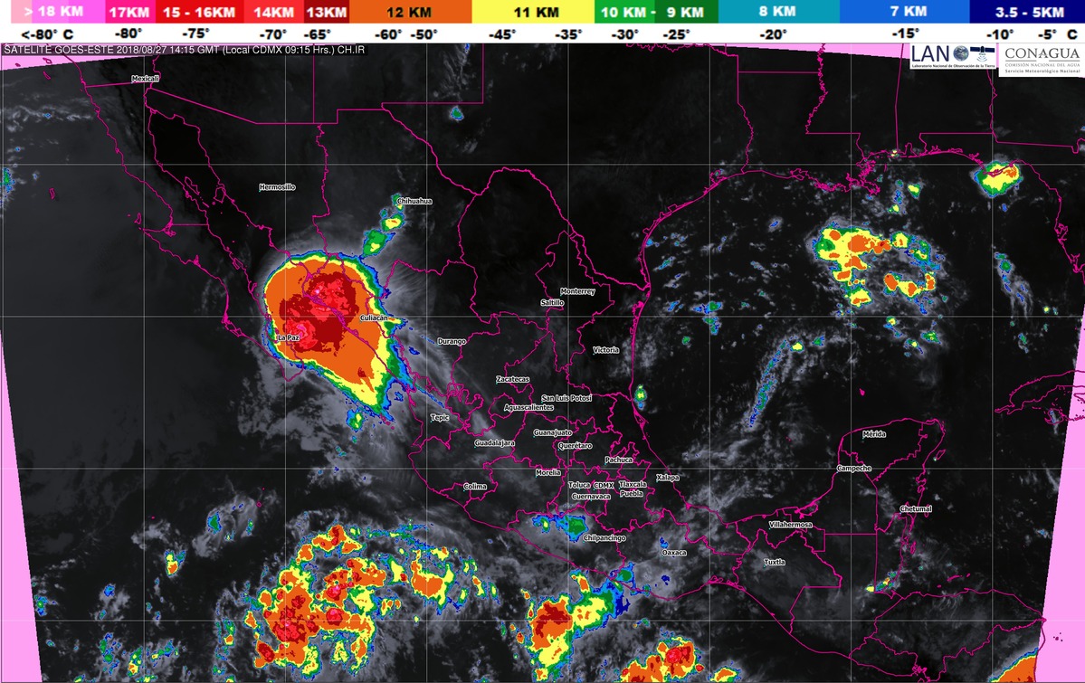 Se prevén tormentas intensas en Chiapas y muy fuertes en Oaxaca, Guerrero, Veracruz, Tabasco y Campeche