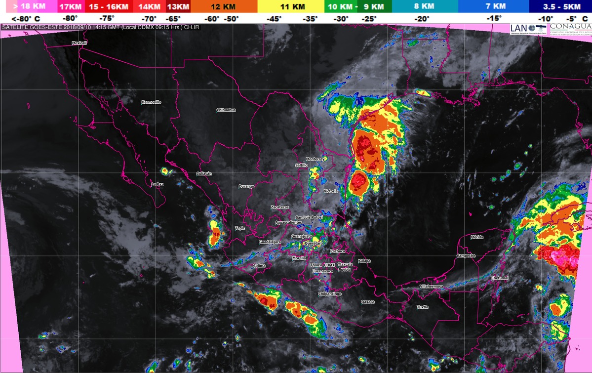 Se prevén tormentas intensas, actividad eléctrica, vientos fuertes y posibles granizadas en ocho entidades de México
