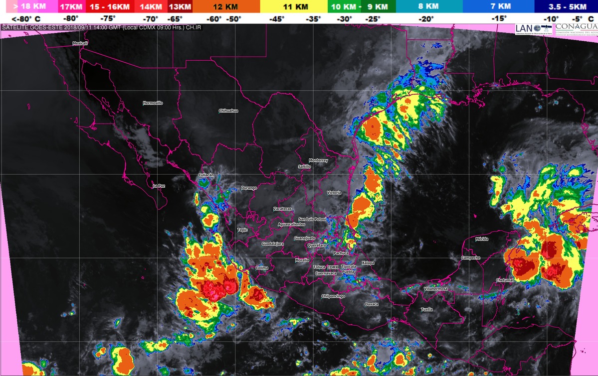 Se pronostican tormentas intensas para 10 entidades de México durante las próximas horas