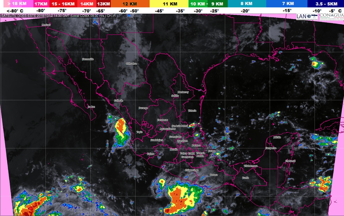 Durante las próximas horas se prevén tormentas intensas en regiones de Puebla, Veracruz, Oaxaca y Chiapas
