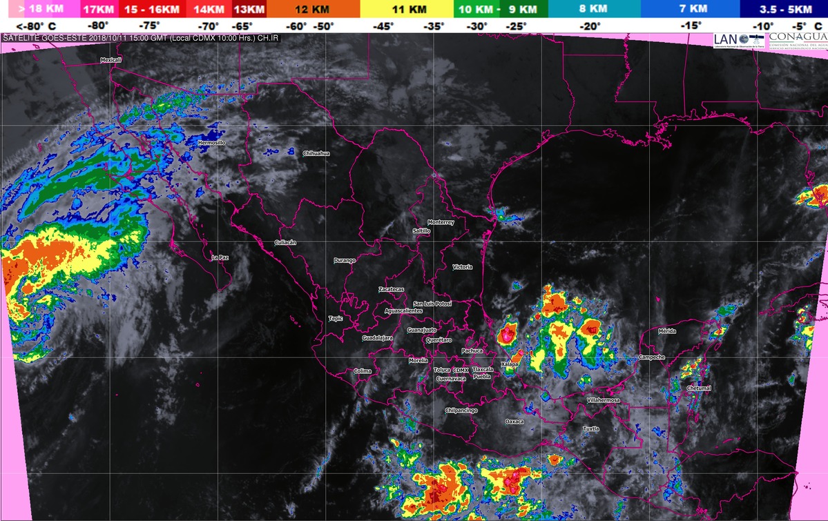 Se pronostican tormentas intensas para Baja California Sur, Veracruz, Guerrero, Oaxaca, Puebla y Chiapas