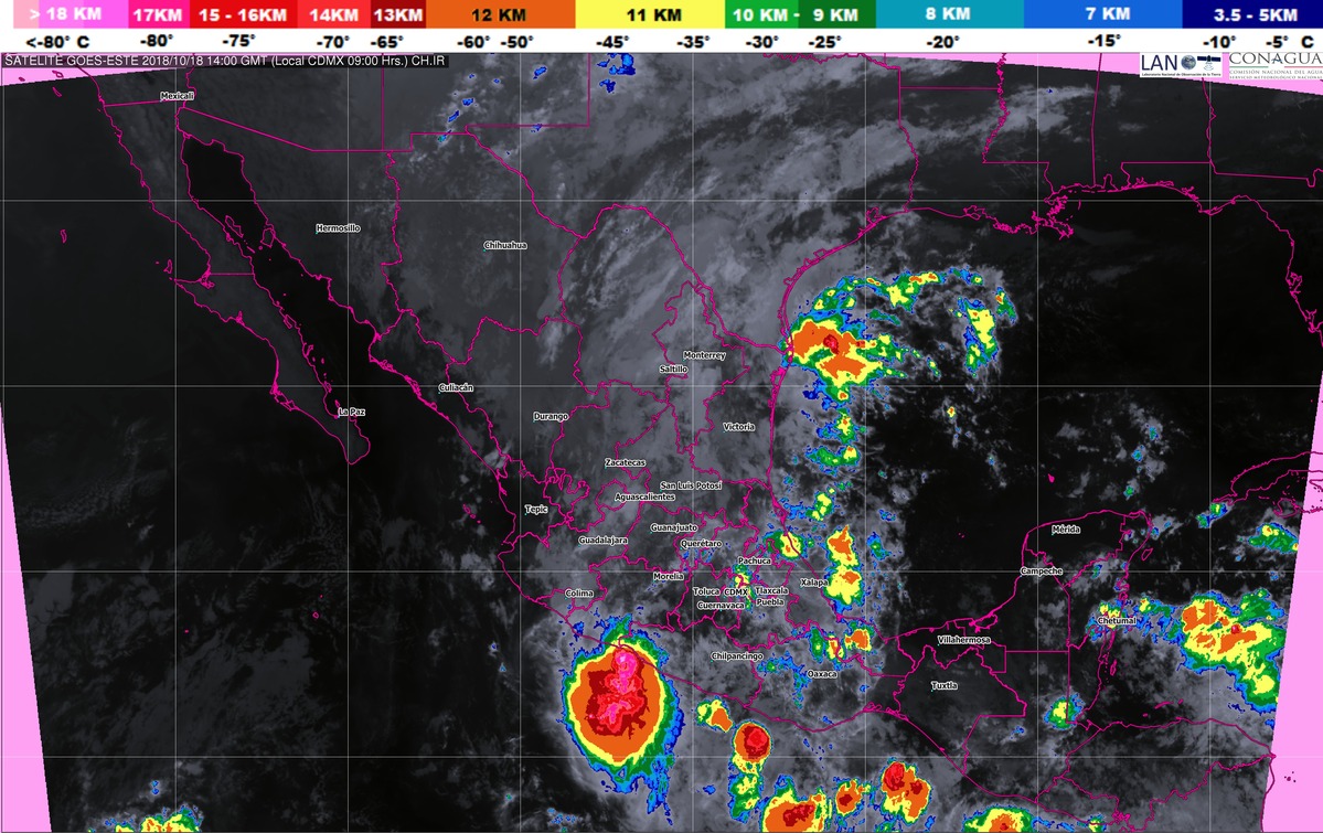 En las próximas horas se prevén tormentas intensas en Puebla, Veracruz, Oaxaca y Chiapas