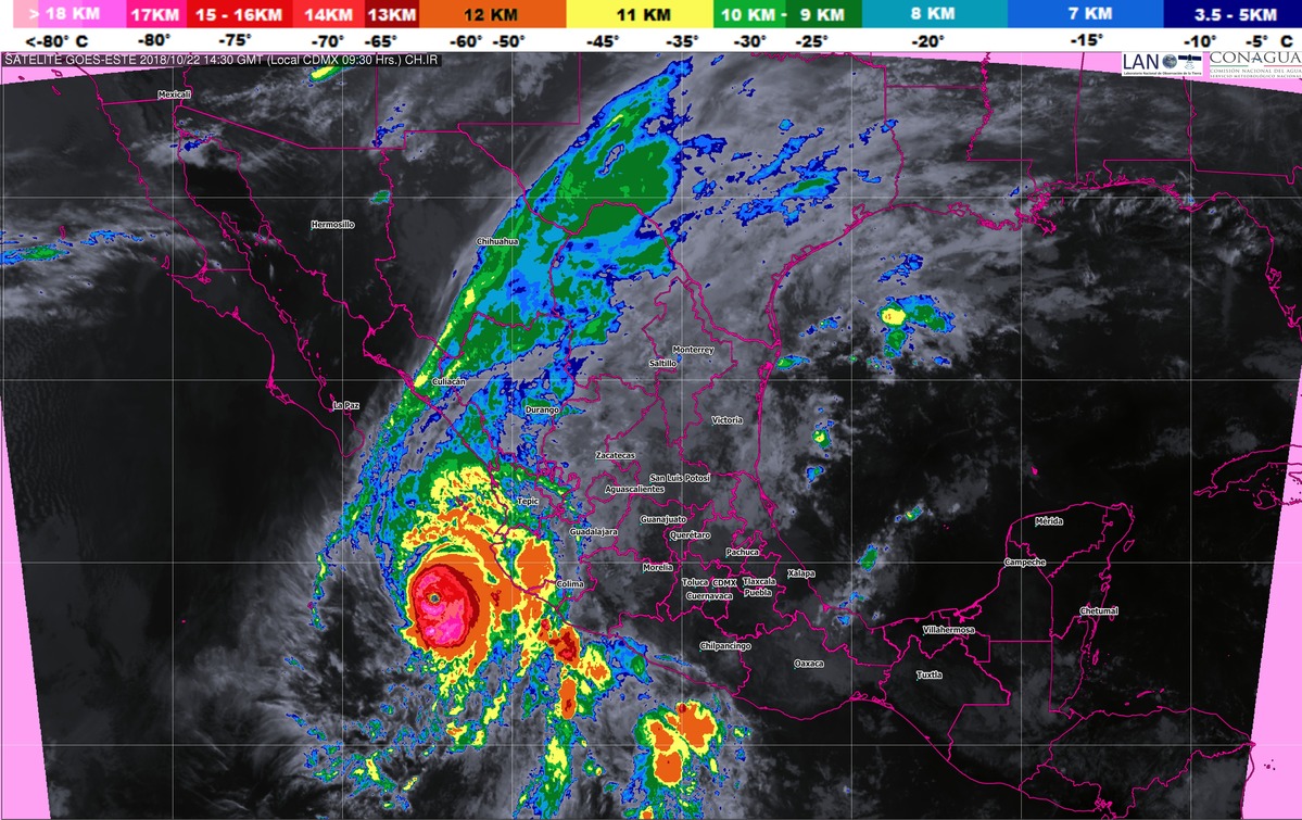 Tormentas intensas en Jalisco, Colima, Michoacán, Guerrero, Oaxaca, Chiapas, Tamaulipas, Veracruz y Puebla