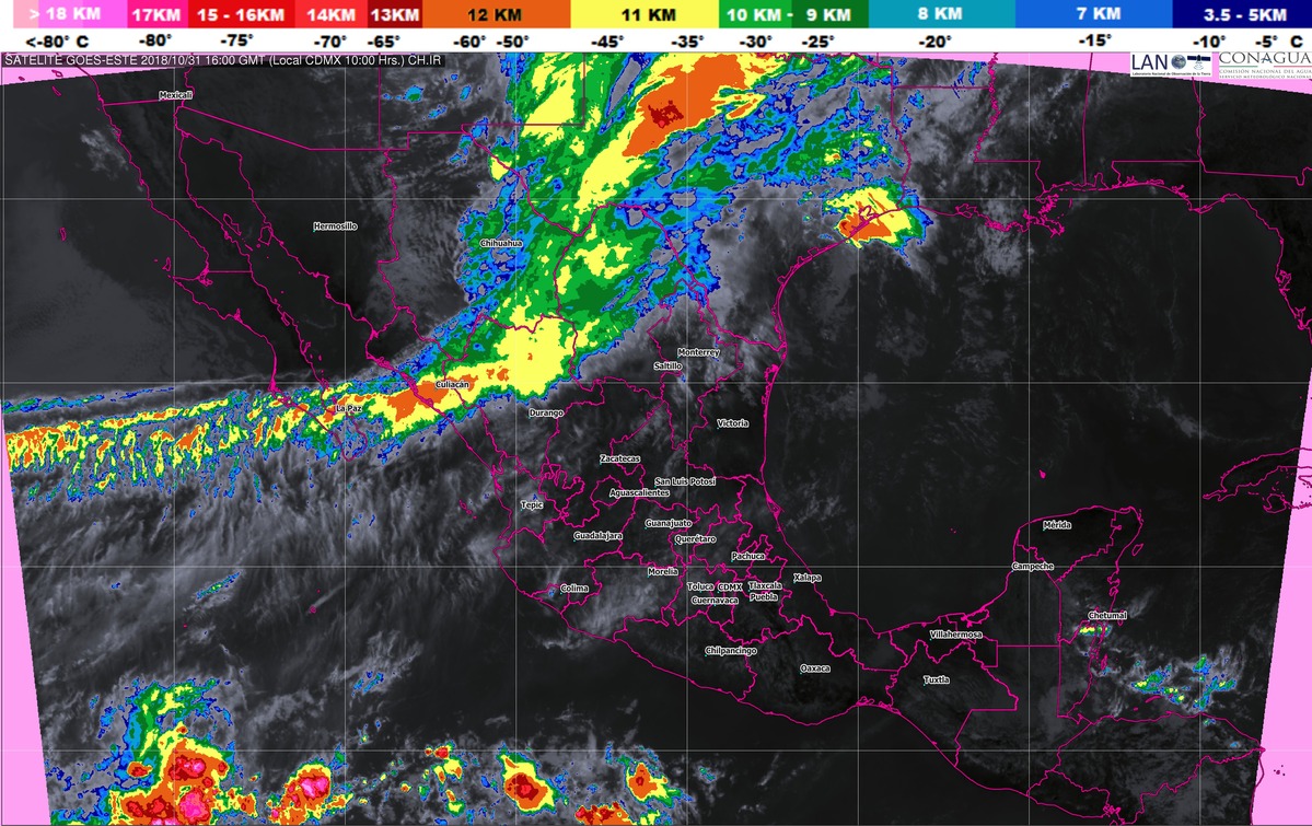 Hoy se pronostican tormentas muy fuertes en Hidalgo, Puebla, Oaxaca, Guerrero y Chiapas