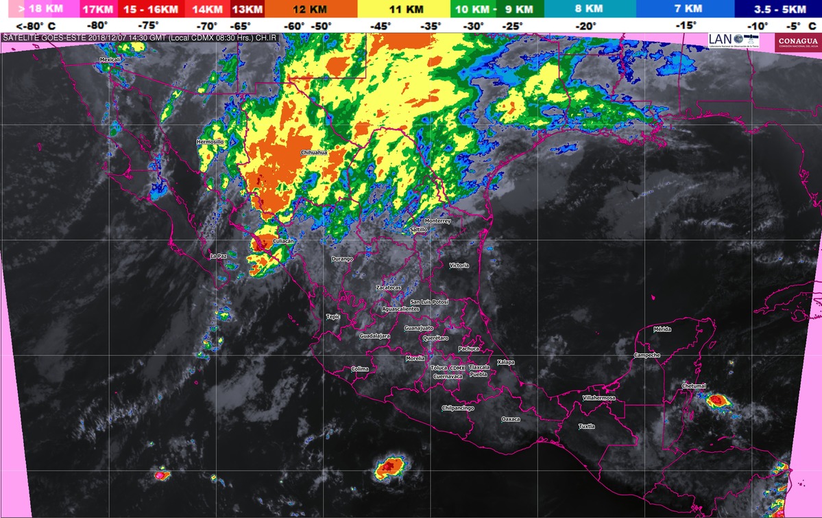 Se prevé precipitación de nieve o aguanieve en sierras de Baja California, Chihuahua, Durango, Sonora y Coahuila