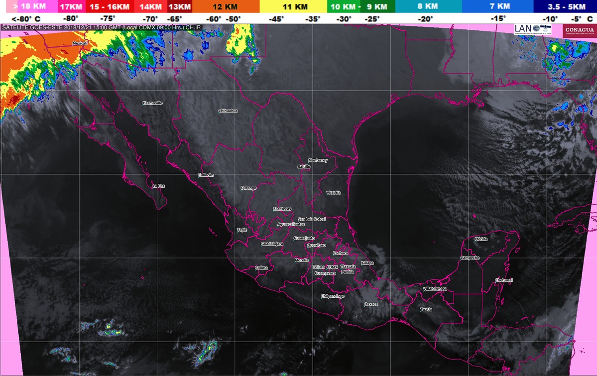 Se pronostican bajas temperaturas en la mayor parte de México con bancos de nieblas en zonas del centro y el sur