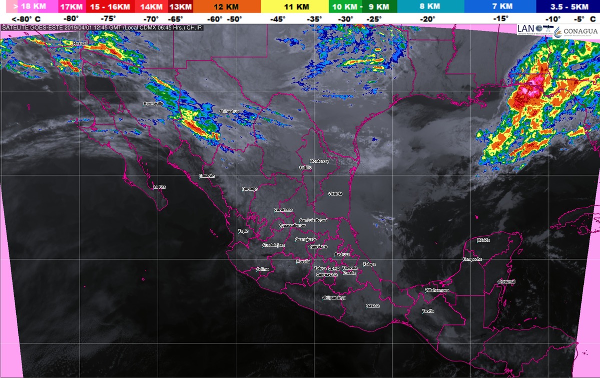 Tormentas puntuales fuertes con actividad eléctrica se prevén hoy en Tabasco y Chiapas
