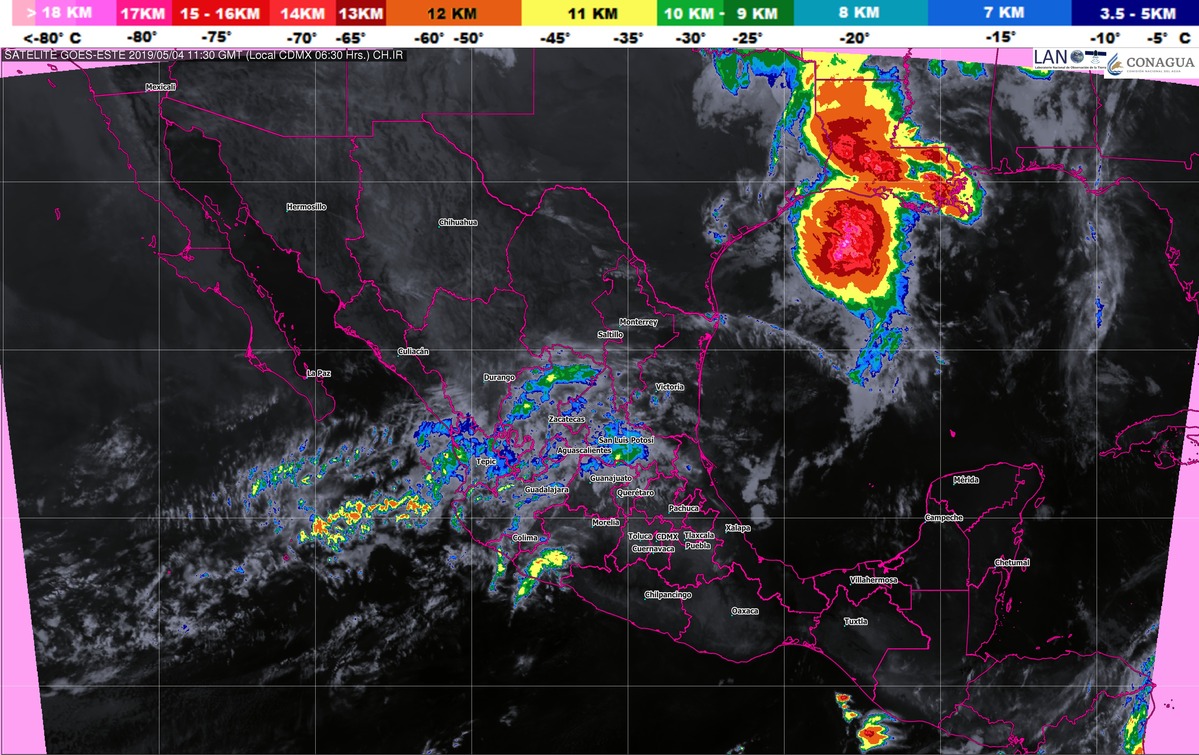 Para la tarde del sábado se pronostican tormentas muy fuertes con actividad eléctrica y posible granizo en Nuevo León y Tamaulipas