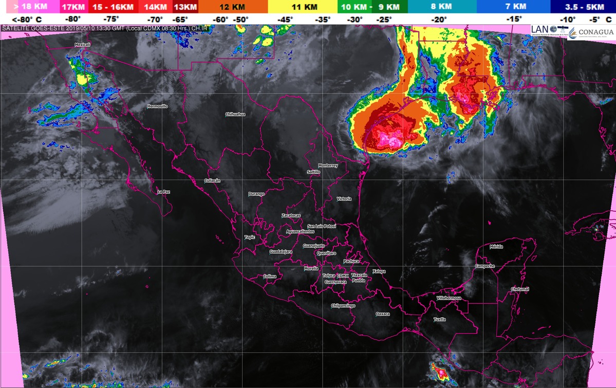 Lluvias fuertes, tormentas eléctricas y granizadas se prevén hoy en Coahuila, Nuevo León y Tamaulipas