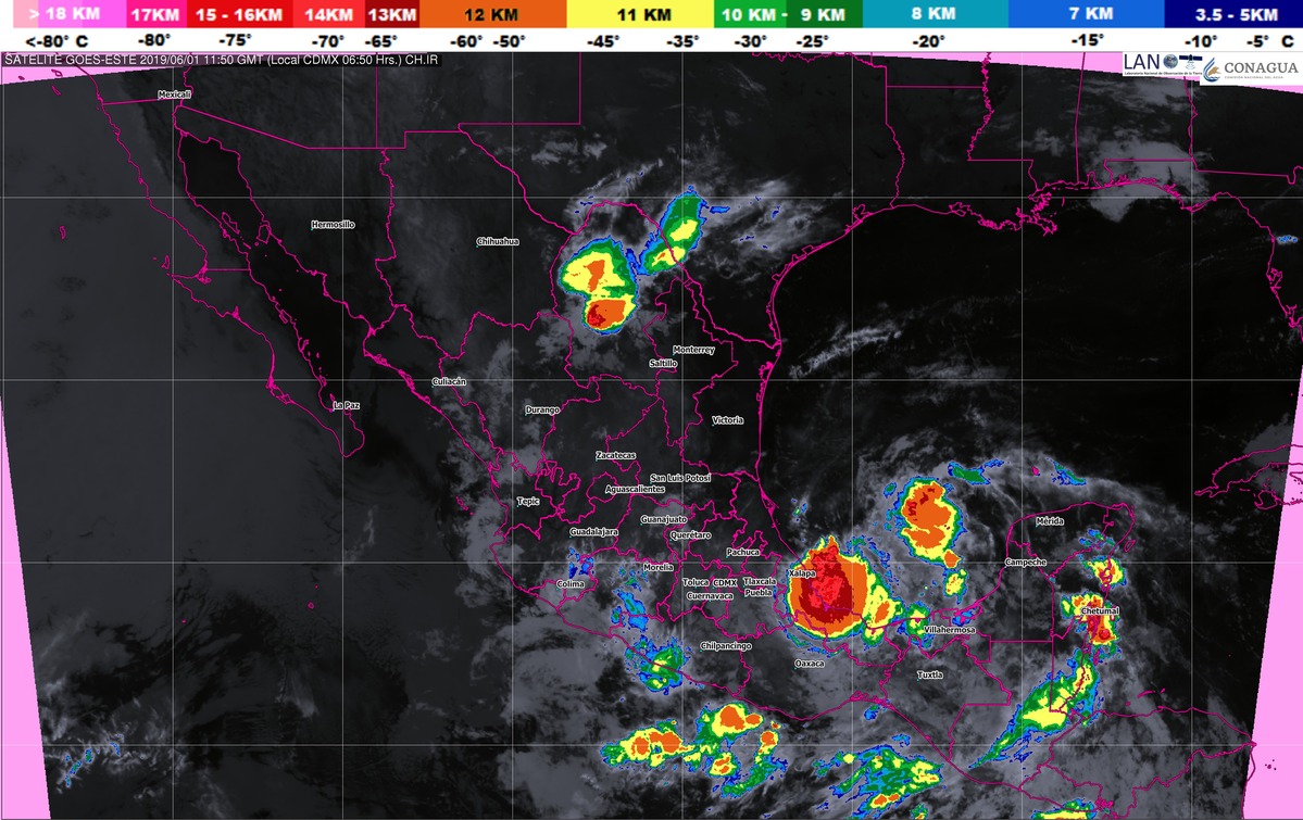 Se pronostican tormentas torrenciales y actividad eléctrica en Veracruz, Oaxaca y Chiapas, e intensas en Puebla, Tabasco y Campeche