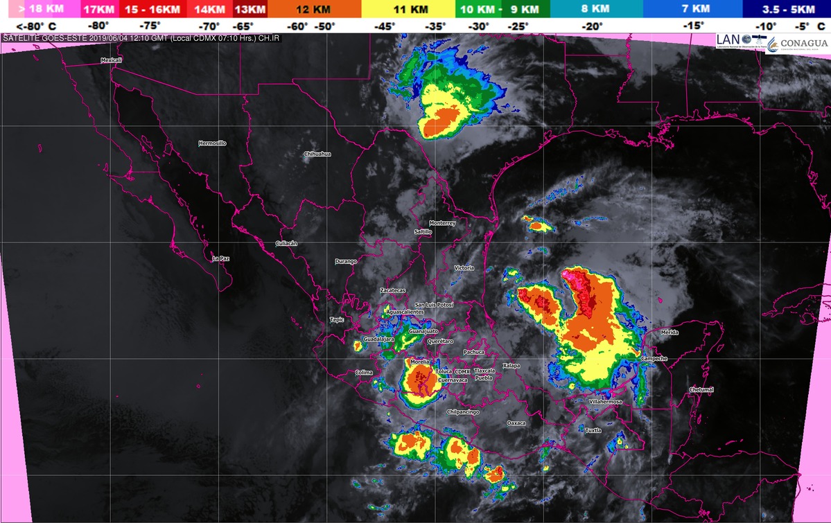 Se prevén tormentas torrenciales en Tamaulipas, Puebla y Veracruz e intensas en Michoacán, Guerrero, Hidalgo, Oaxaca y Chiapas