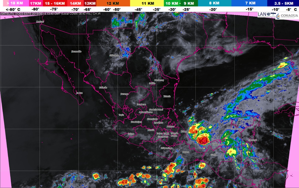 Se pronostican tormentas intensas, actividad eléctrica y granizadas para regiones de Veracruz, Oaxaca y Chiapas