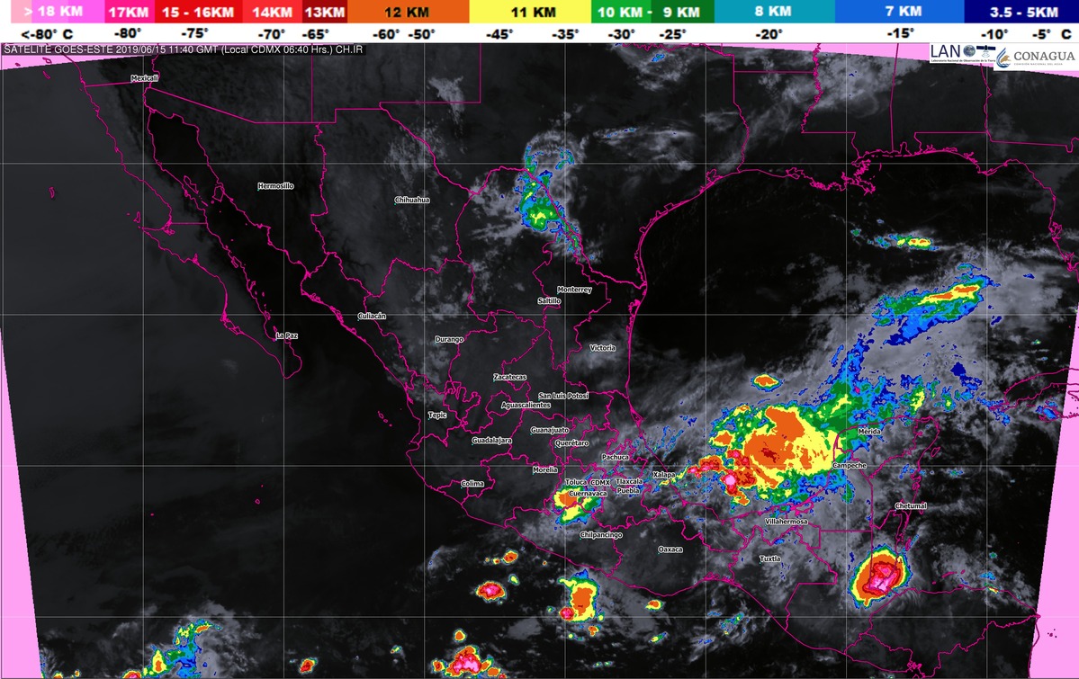 Tormentas muy fuertes se prevén hoy en Guerrero, Oaxaca, Chiapas, Veracruz y Puebla