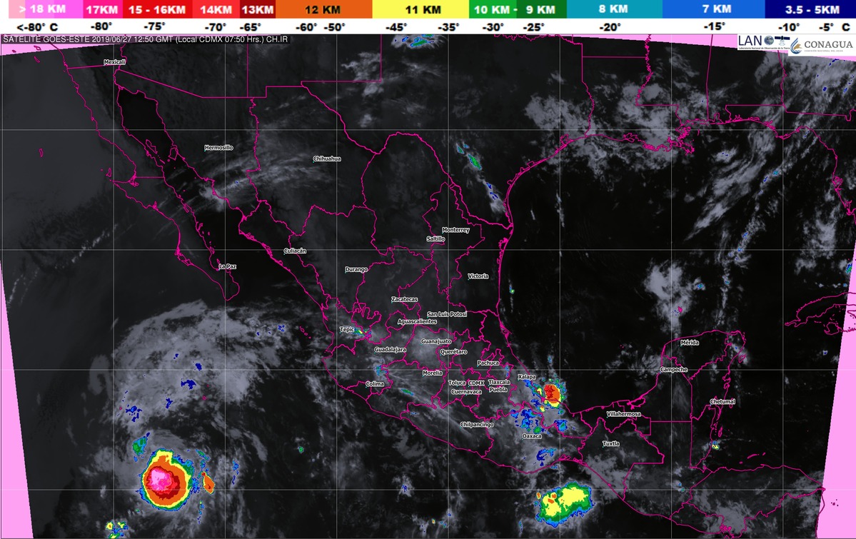 Se prevén lluvias intensas en Chiapas y Tabasco, y muy fuertes en Puebla, Veracruz, Guerrero, Oaxaca y Campeche