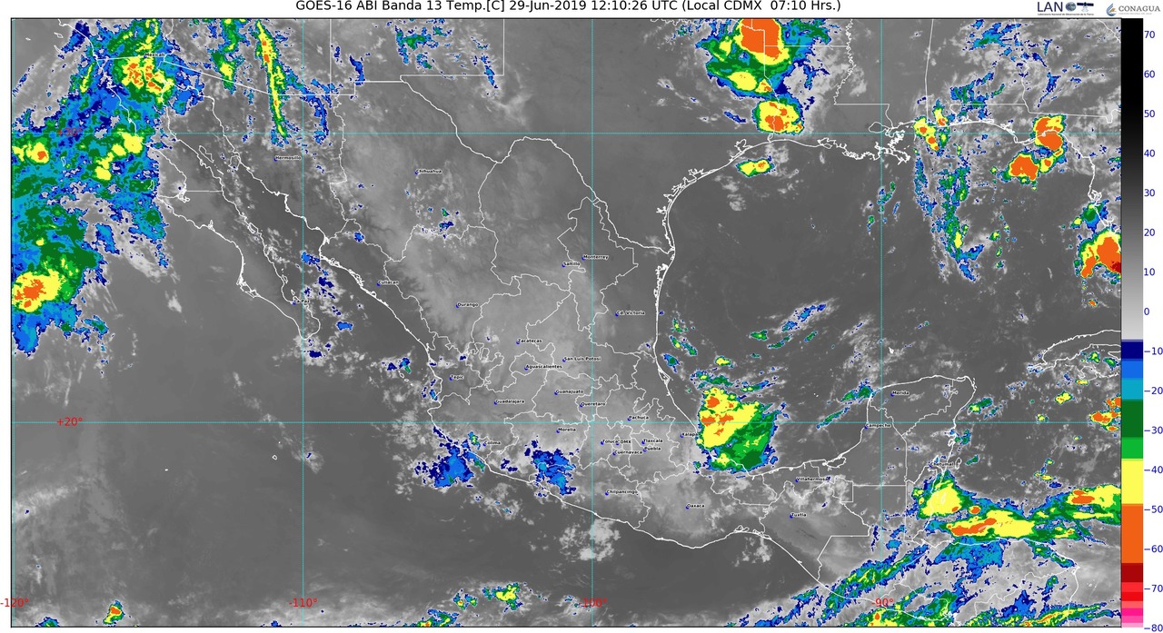 Hoy se prevén lluvias de muy fuertes a intensas con descargas eléctricas y posibles granizo en el sur y el sureste de México