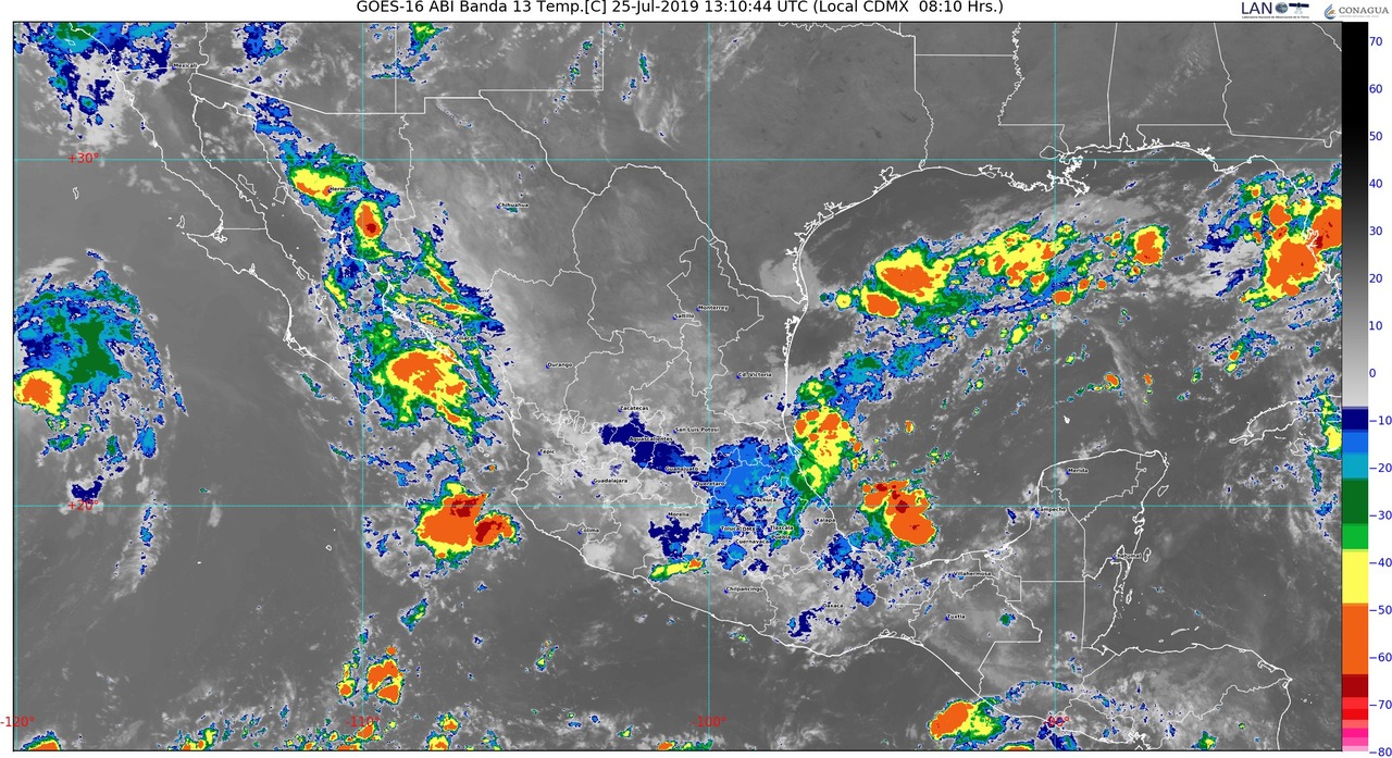 Lluvias muy fuertes con descargas eléctricas y posible granizo se prevén hoy en 10 entidades de México