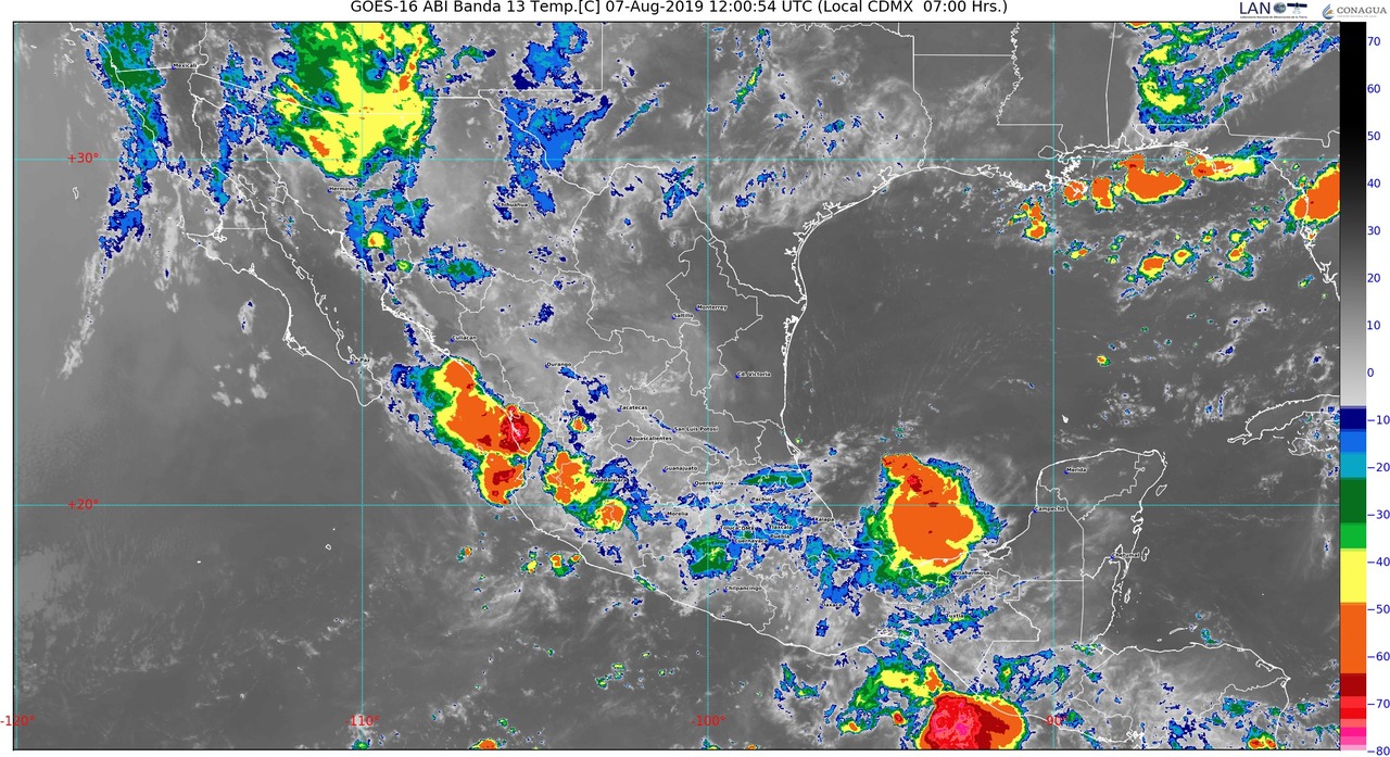 Durante las próximas horas prevén lluvias intensas en Sinaloa, Nayarit, Jalisco, Oaxaca y Chiapas