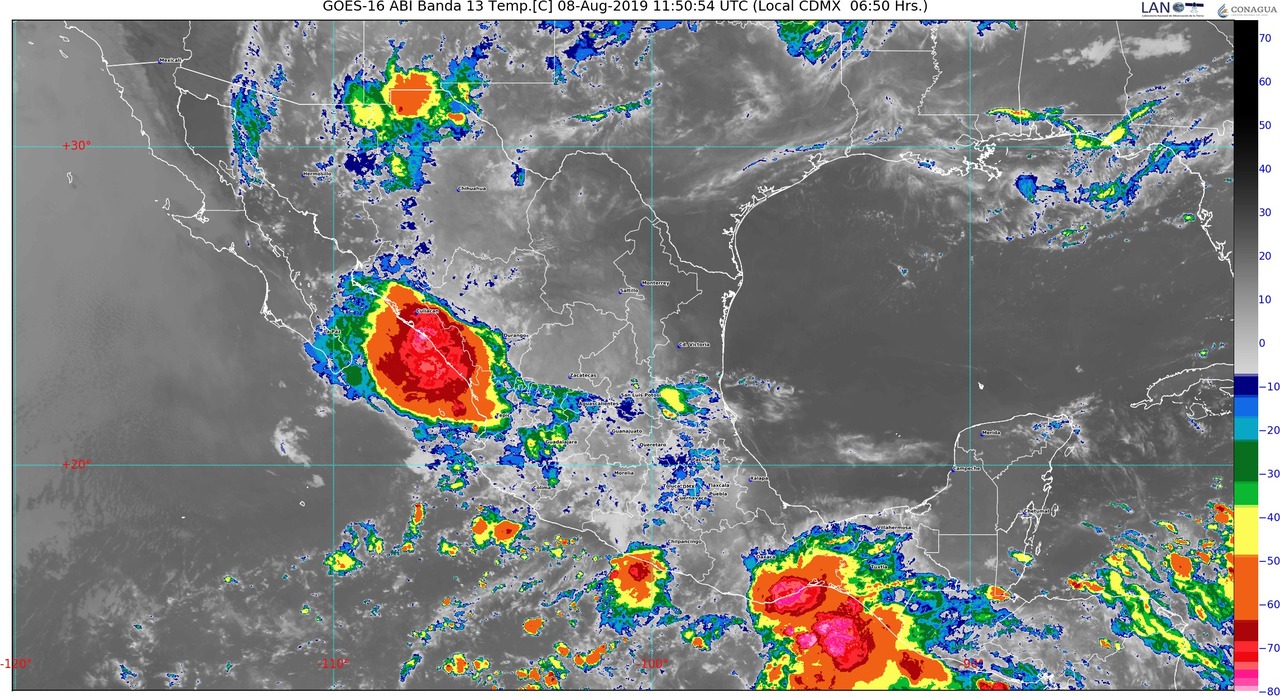 Para Sinaloa, Durango, Nayarit, Guerrero, Oaxaca y Chiapas se pronostican lluvias intensas