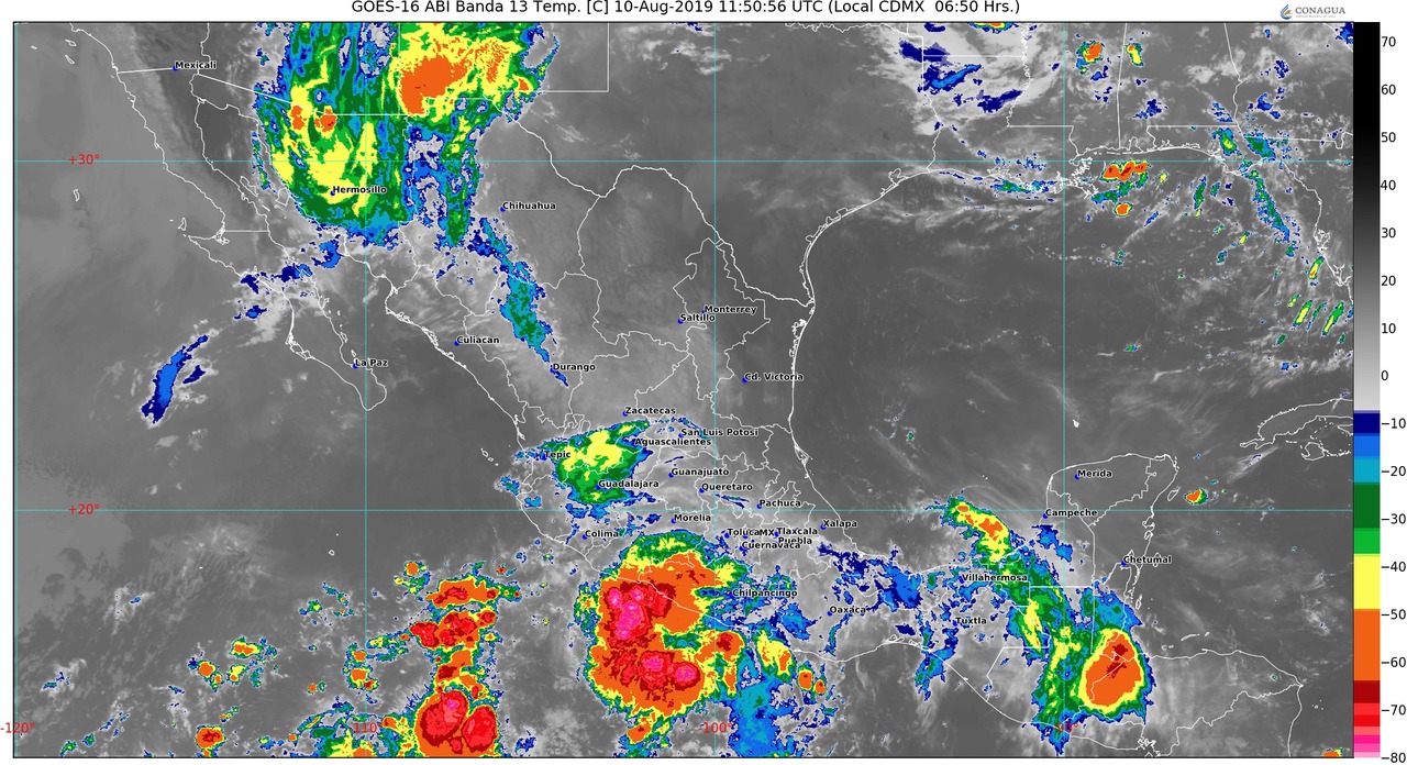 Hoy se prevén lluvias muy fuertes en Sonora, Nayarit, Jalisco, Colima, Guanajuato, Michoacán, Guerrero, Oaxaca y Chiapas
