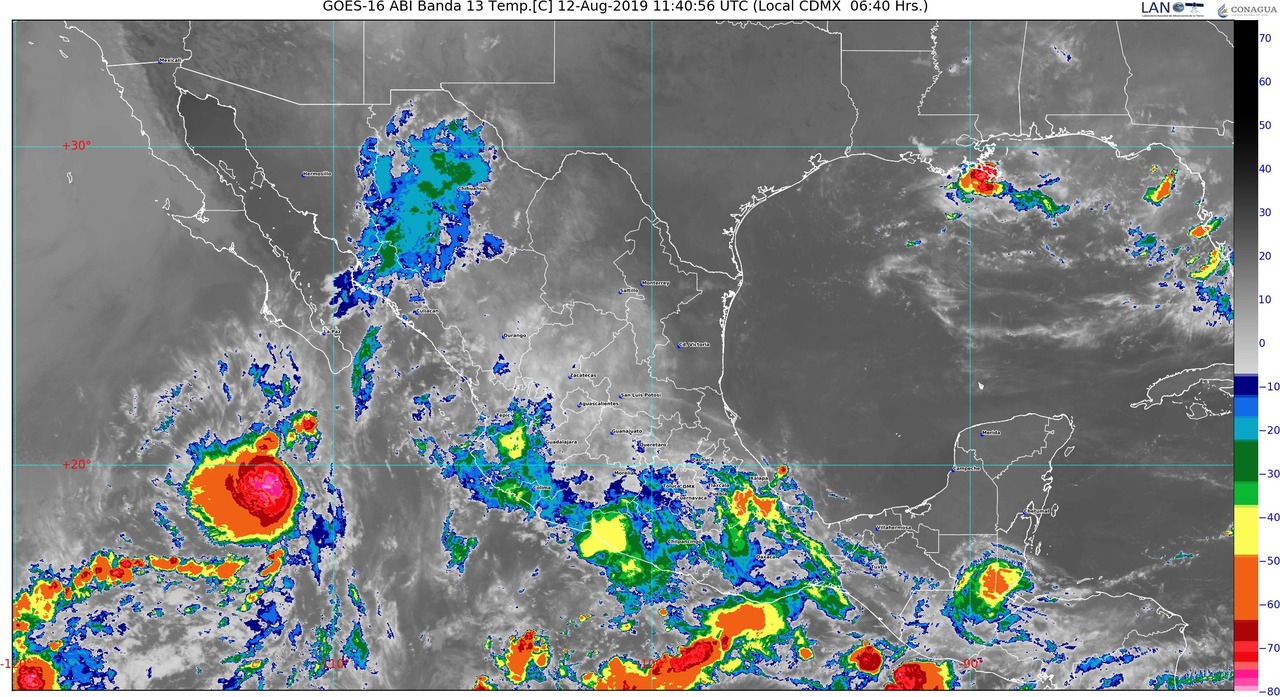 Durante las próximas horas se prevén lluvias muy fuertes en Jalisco, Colima, Michoacán, Guerrero, Oaxaca, Veracruz y Chiapas