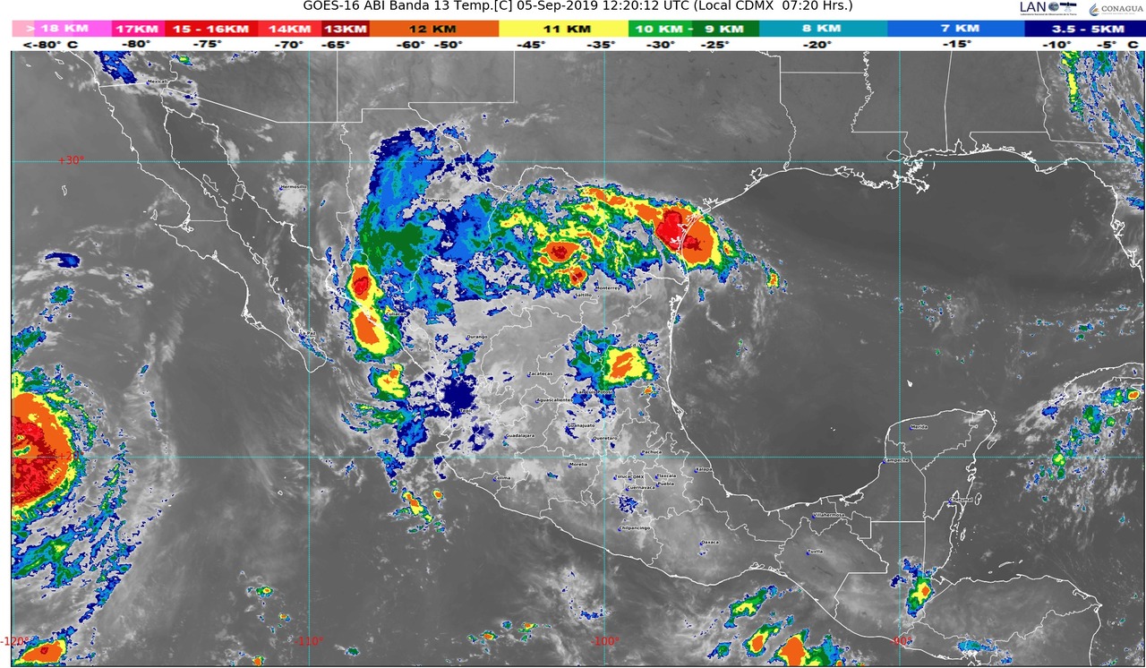 Lluvias intensas se prevén hoy en Coahuila y Nuevo León, y muy fuertes en Chihuahua, Durango, Zacatecas y Chiapas