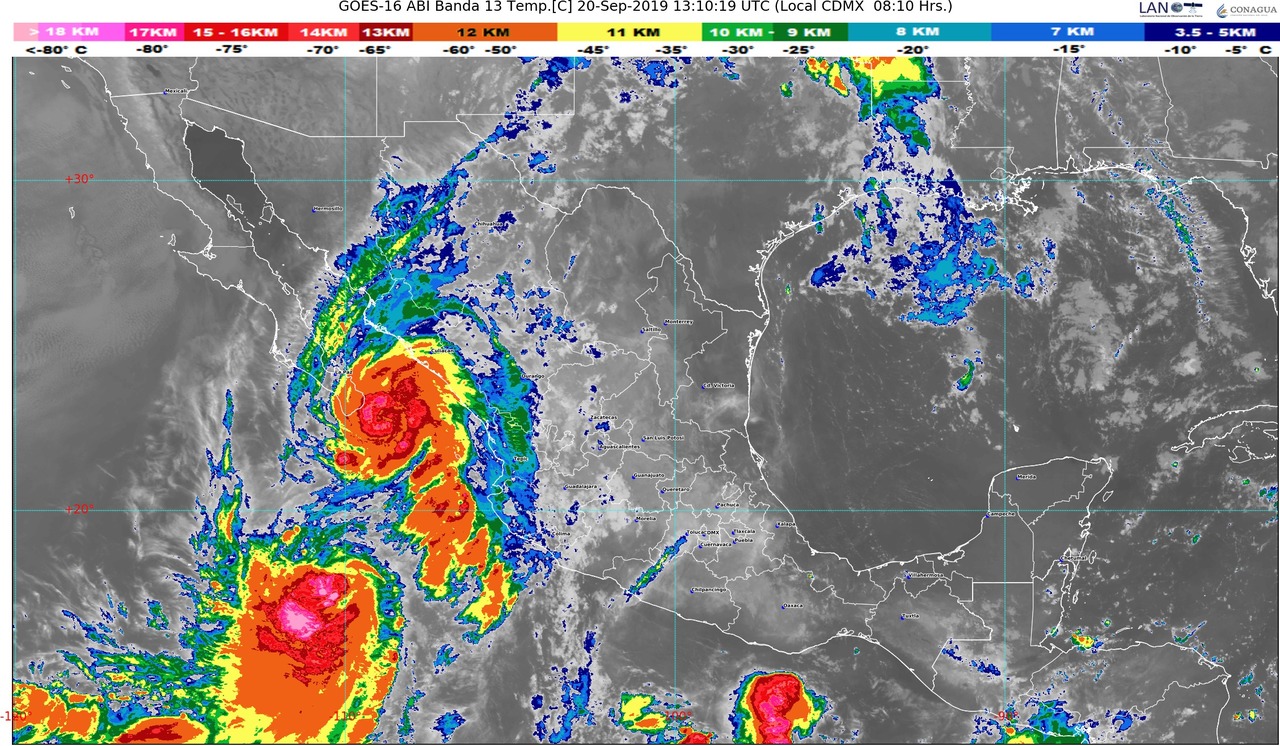 Prevén lluvias extraordinarias en Baja California Sur, torrenciales en Sinaloa y Nayarit e intensas en zonas de Jalisco, Colima y Durango