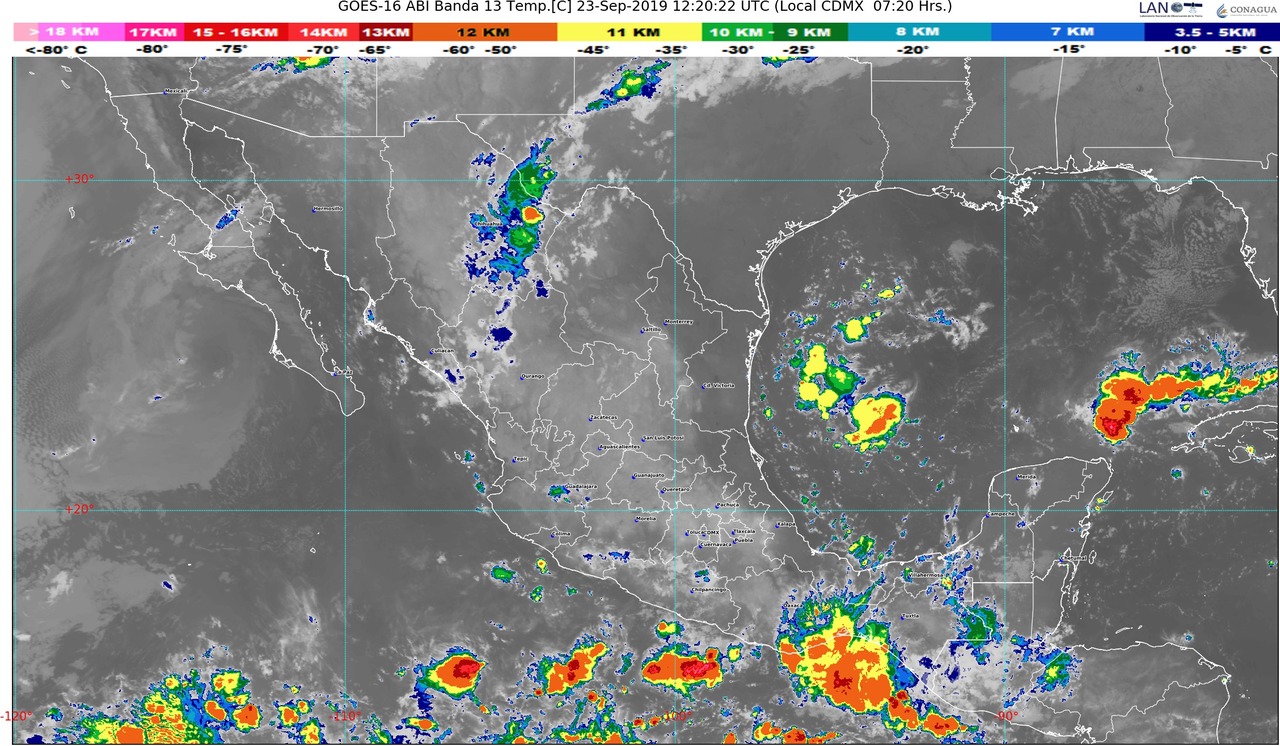 Prevén lluvias muy fuertes en Nayarit, Jalisco, Michoacán, Guerrero, Oaxaca, Chiapas y Campeche