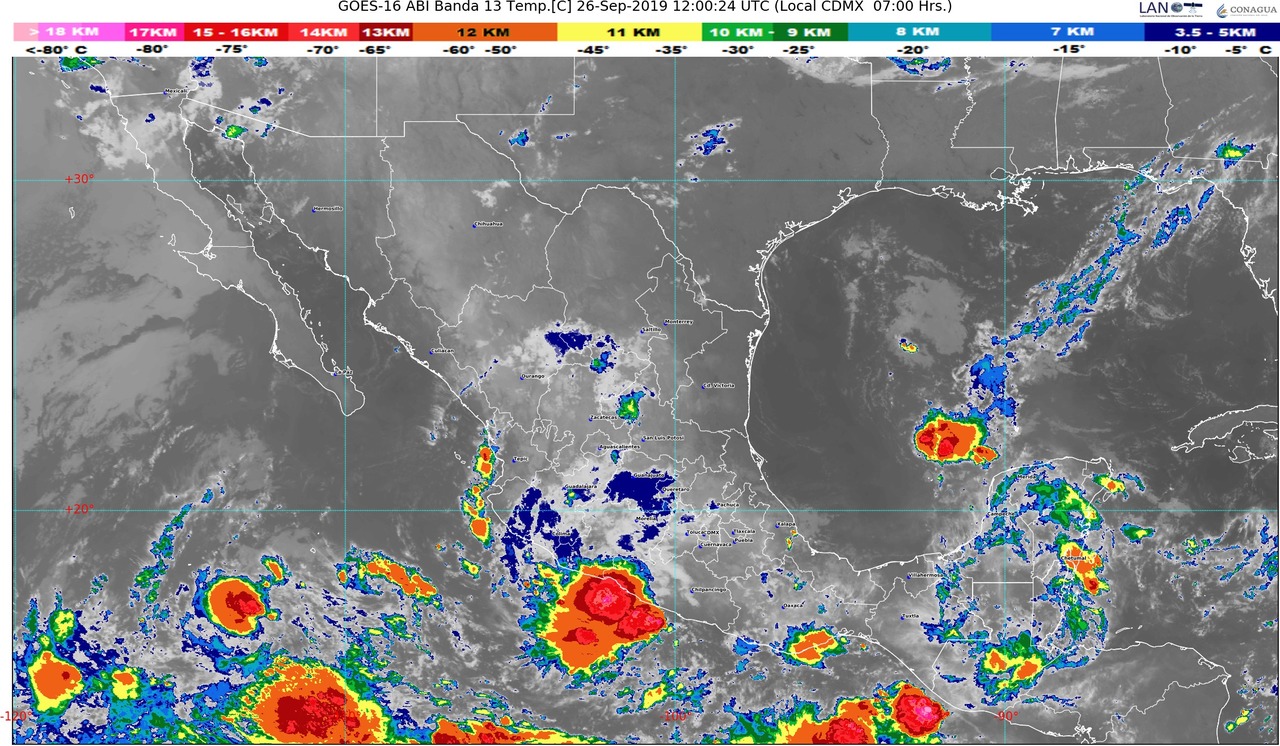 Hoy se pronostican lluvias intensas para Guerrero, Oaxaca, Veracruz, Tabasco y Campeche