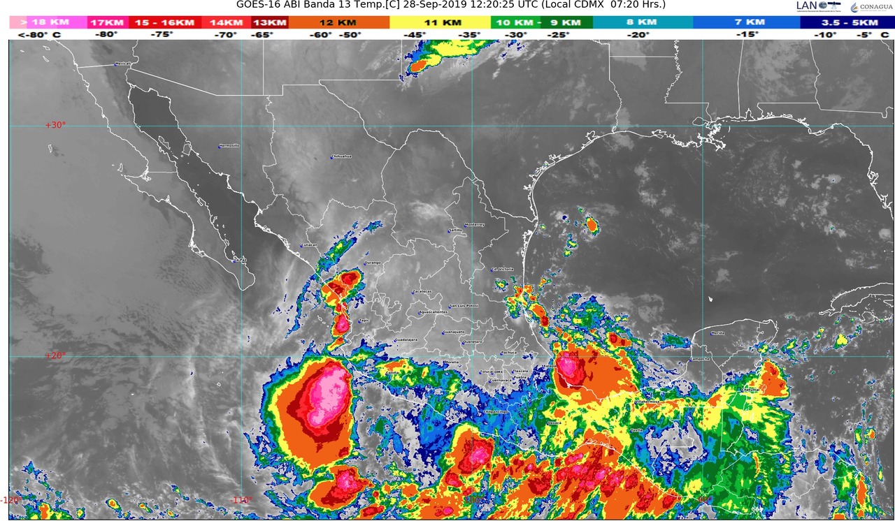 Lluvias torrenciales en Oaxaca y Guerrero e intensas en Michoacán, Jalisco, Veracruz, Chiapas y Tabasco