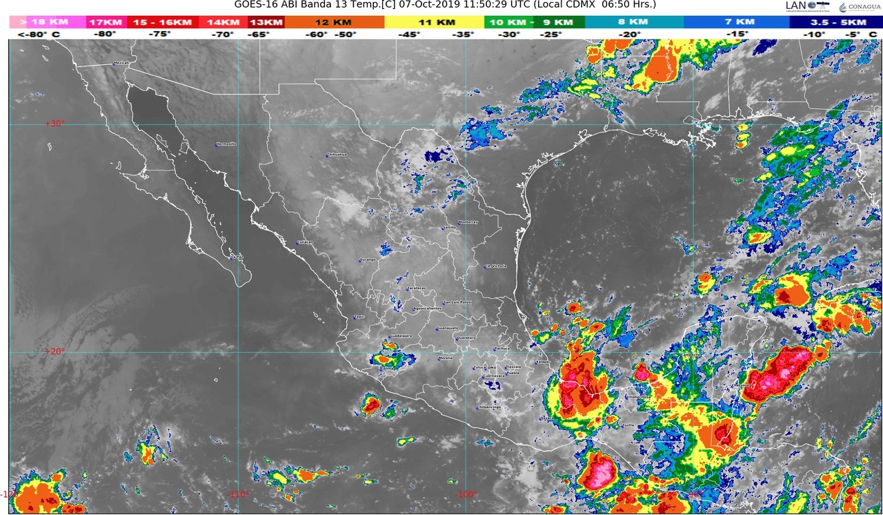 Lluvias intensas se pronostican para Puebla, Veracruz, Oaxaca, Tabasco y Chiapas