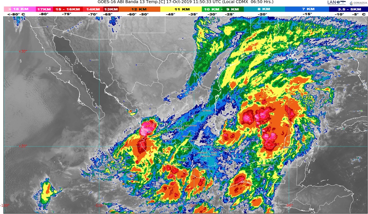 Prevén lluvias extraordinarias en Guerrero y Veracruz y torrenciales en Jalisco, Colima, Michoacán, Oaxaca, Chiapas, Puebla e Hidalgo